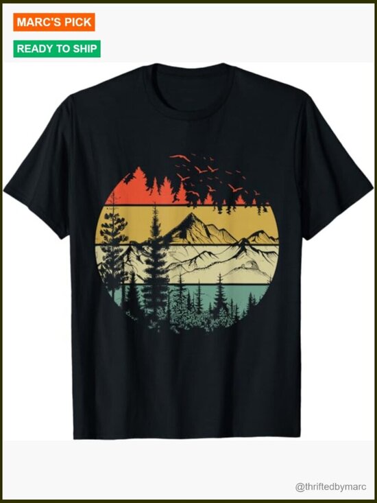 Tops - Vintage Forest Trees Nature Graphic T-Shirt, Classic Fit, Lightweight Cotton